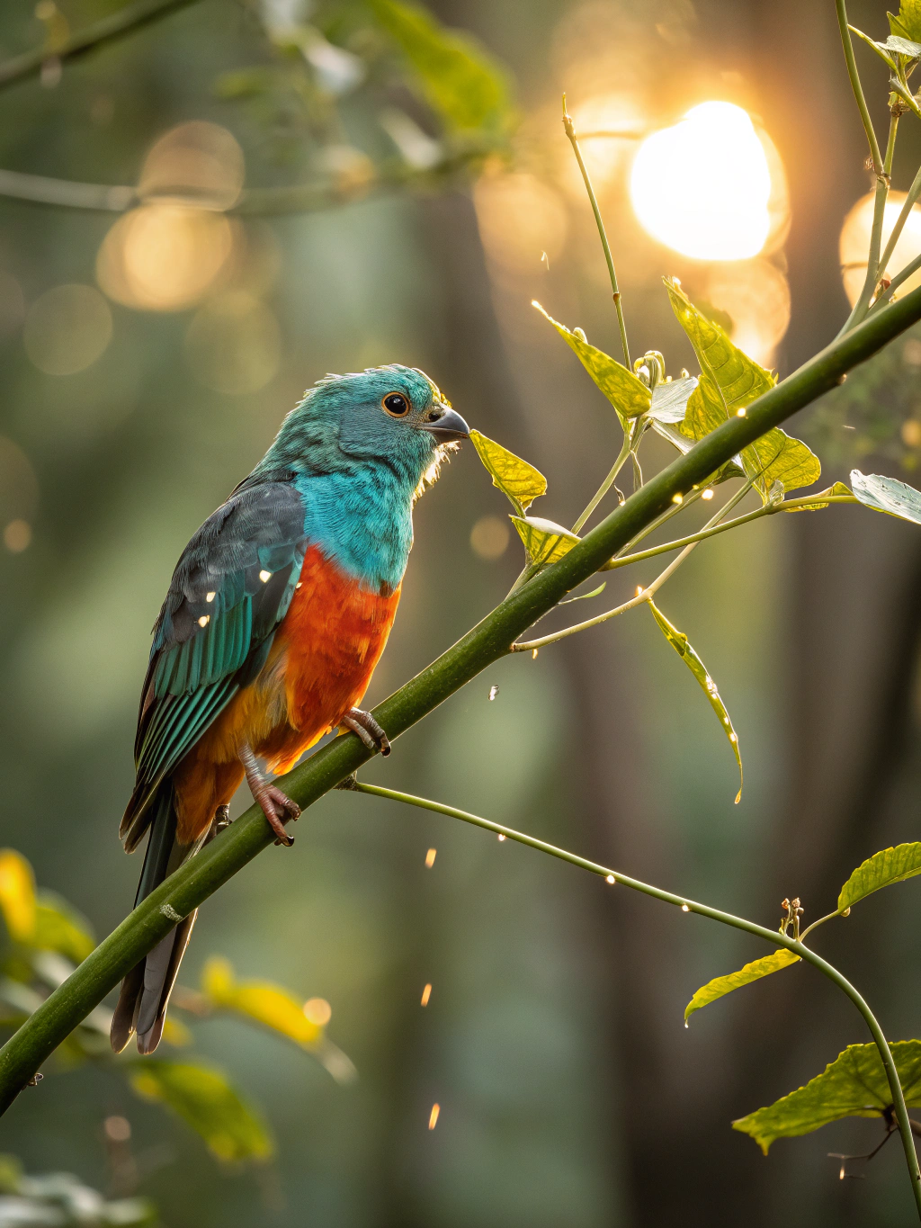 Brightly colored bird perched delicately on a tree branch