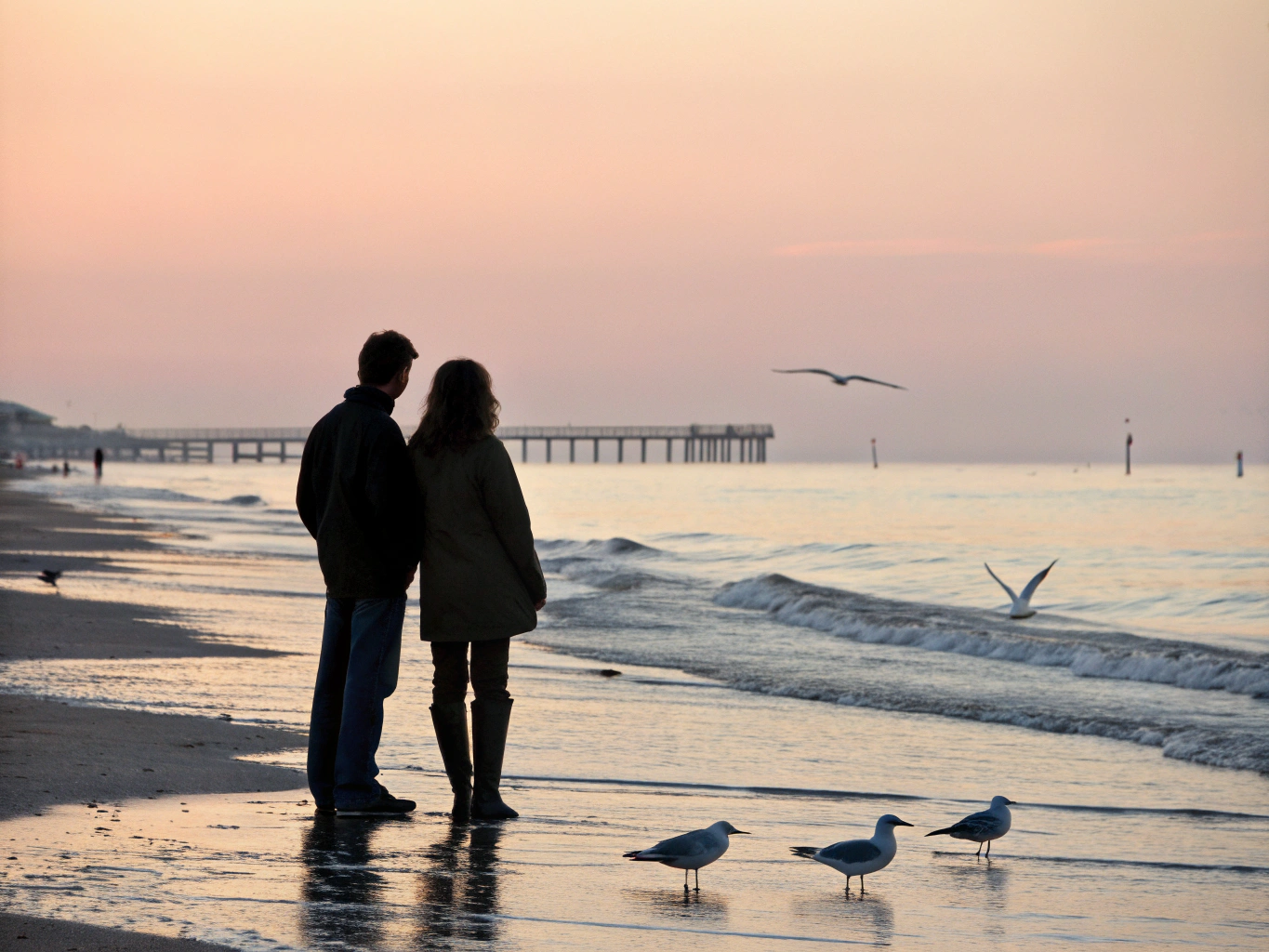 Couple standing together enjoying the expansive view of the lake