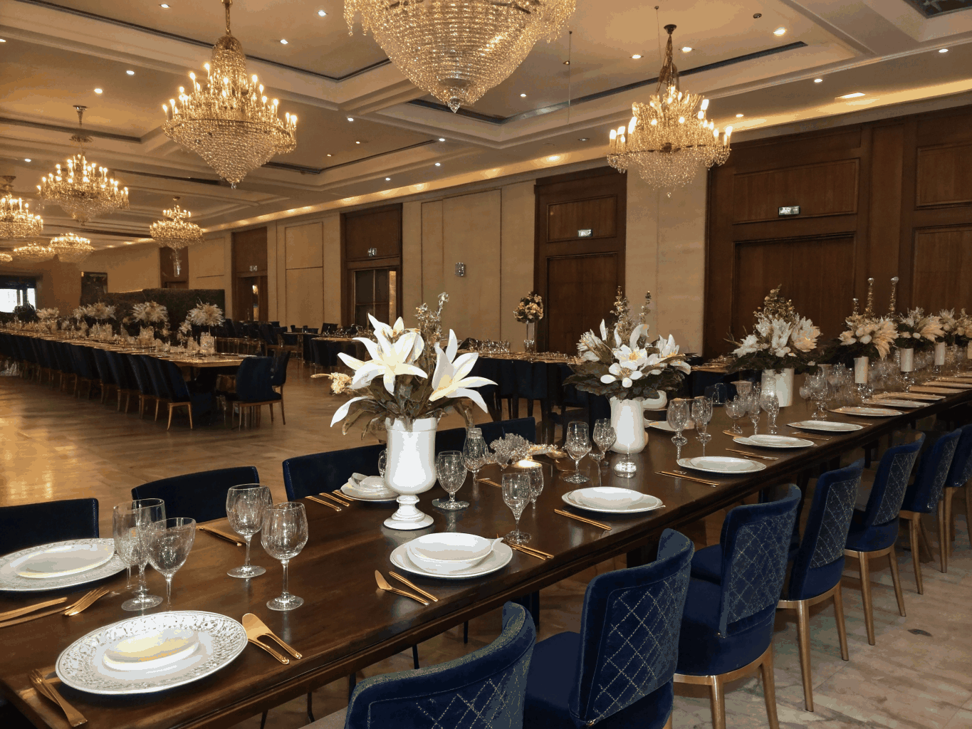 Banquet hall set up for an event