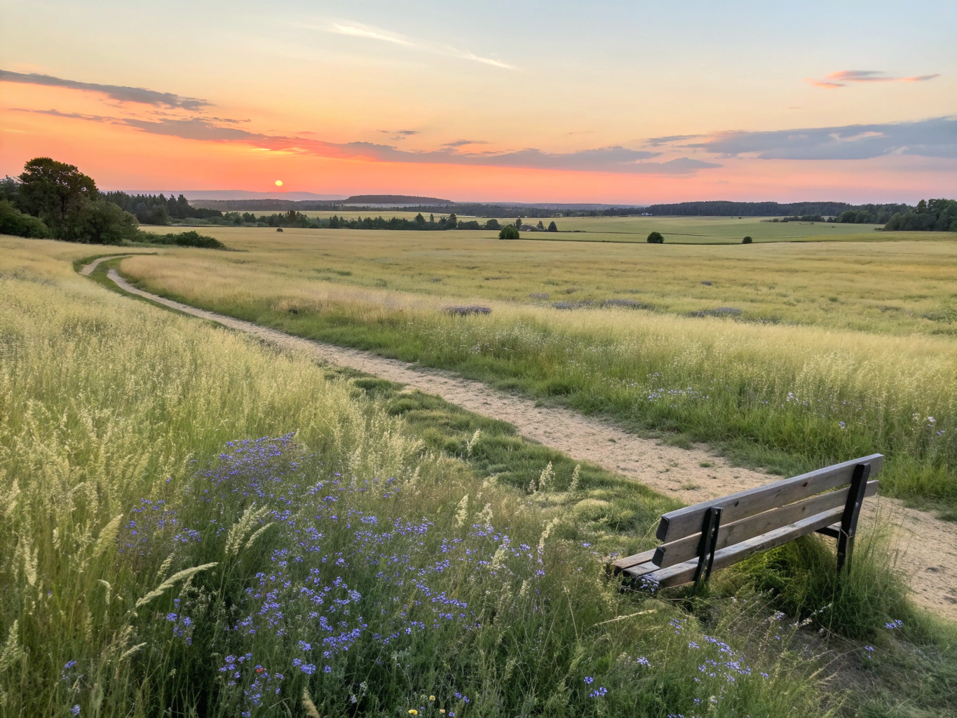 Expansive field of blooming yellow and purple wildflowers